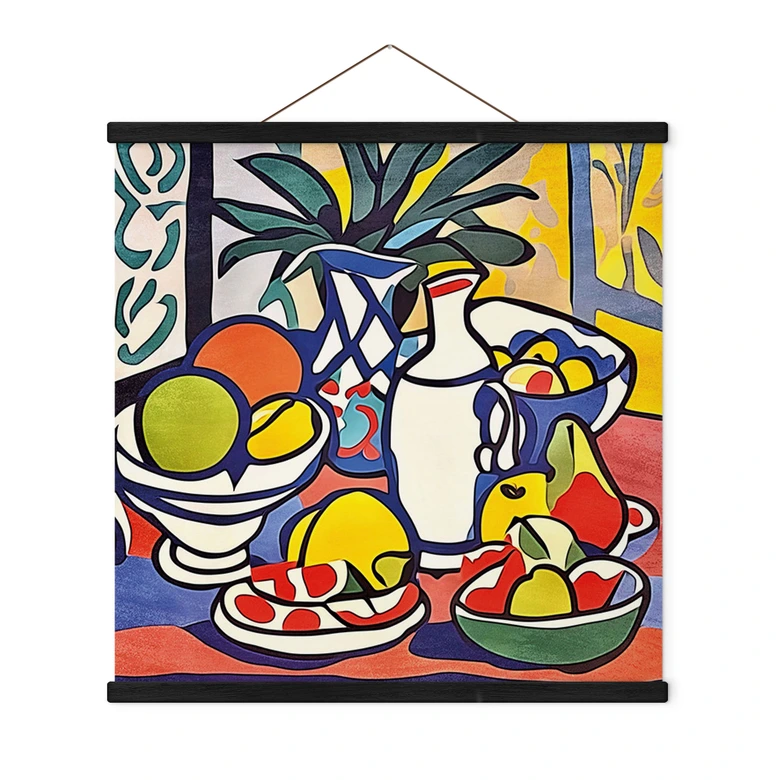 Stoffbild Milch und Obst - Inspiriert von Matisse - Zamart - Quadratisch 