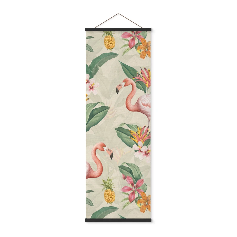 Stoffbild Flamingo und tropische Blätter - Bloomery Decor - Panorama 