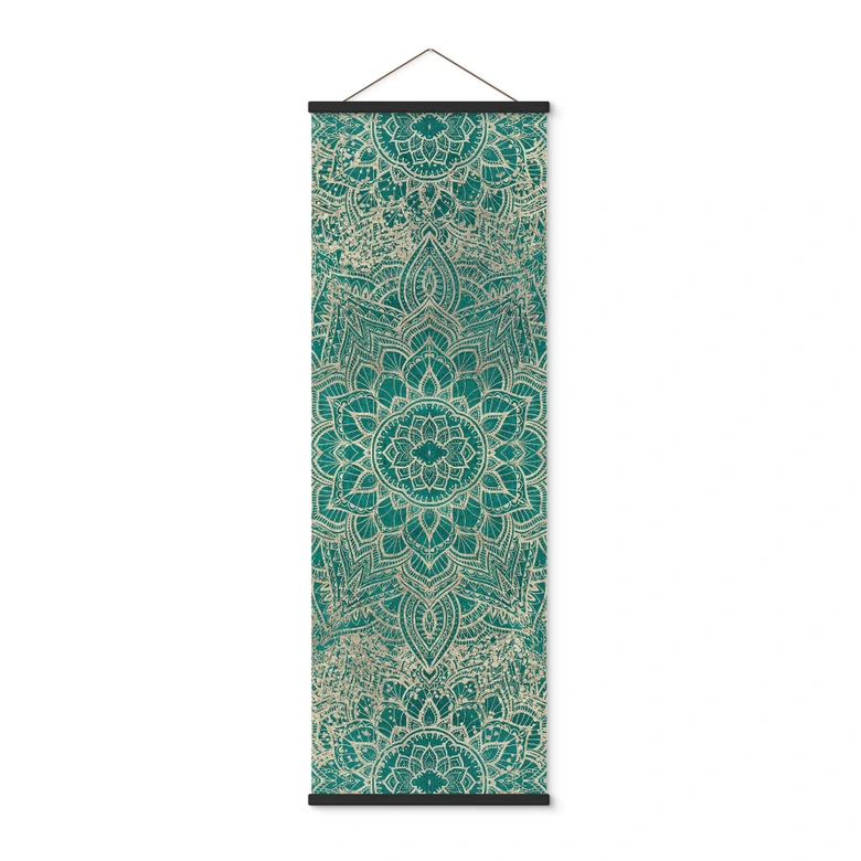 Stoffbild Shabby - Mandala Boho Gold-grün - Bloomery Decor - Panorama 