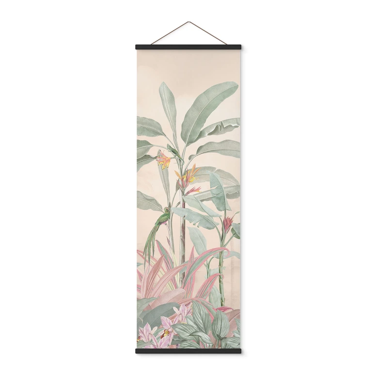 Stoffbild Tropische Idylle mit Kolibri Apricot - Bloomery Decor - Panorama 