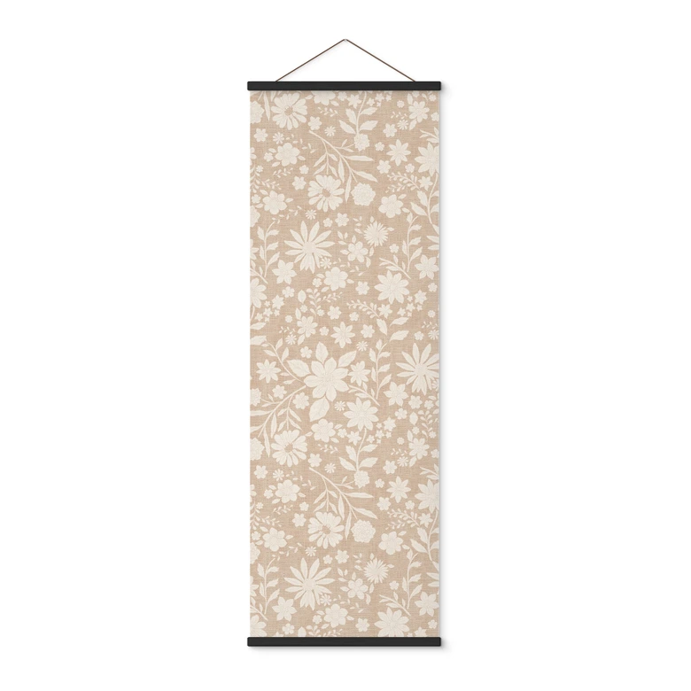 Stoffbild Vintage Blumen in Leinenoptik - Bloomery Decor - Panorama 