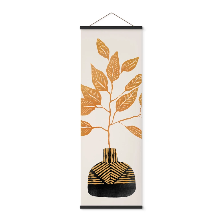 Affiche textile Branche dorée avec feuilles - Cats & Dotz - Panorama 