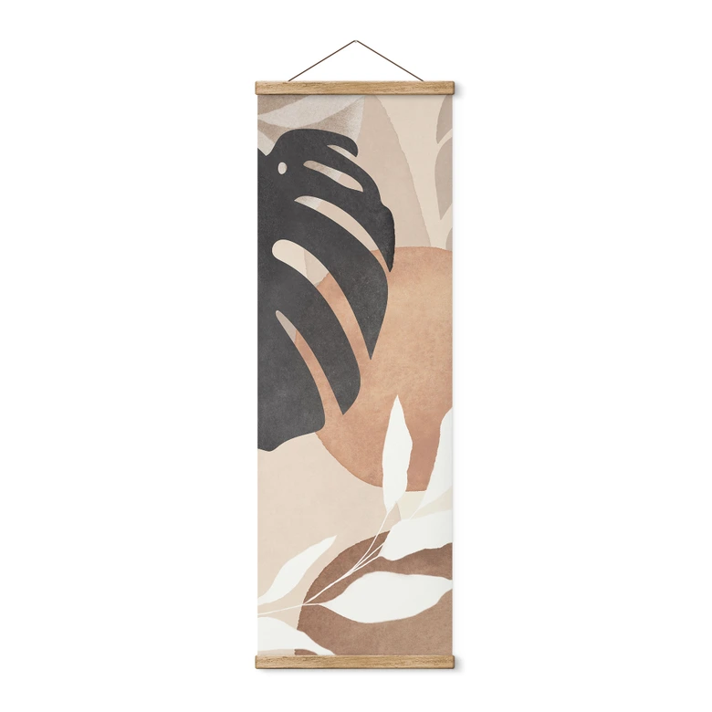 Stoffbild Boho Monstera Pflanze in Naturtönen - Melloi Art Prints - Panorama 