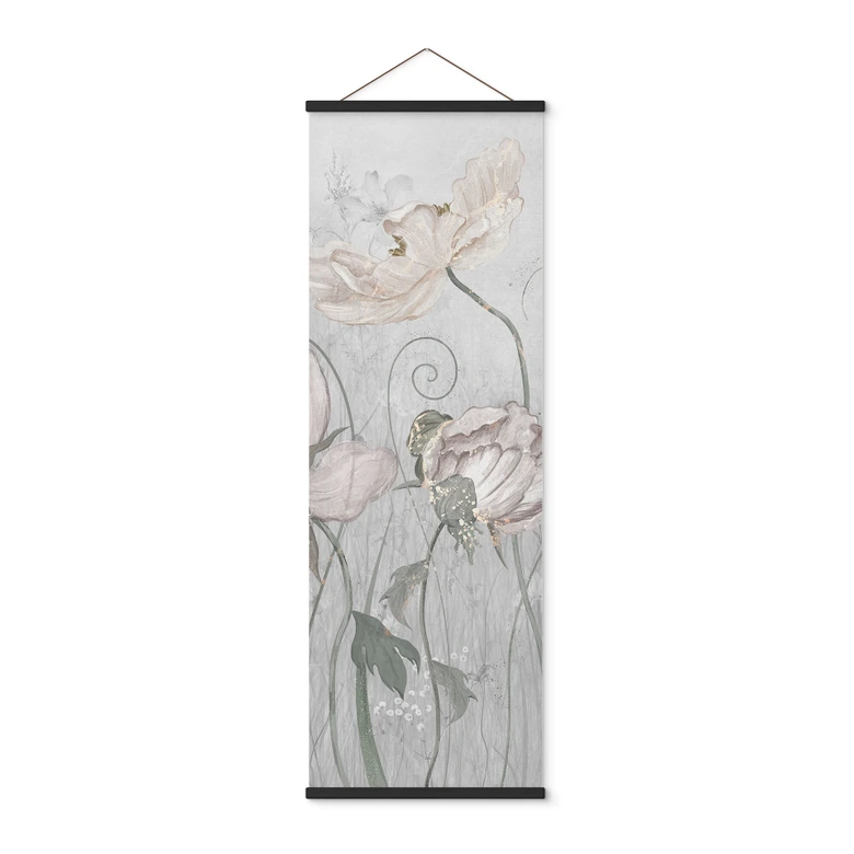 Stoffbild Blumen im Vintage Stil in Grau - Ms Tiff - Panorama 