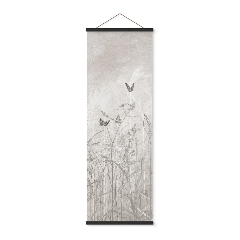 Textielposter wilde bloemenweide met vlinders in Scandinavisch design - Ms Tiff - Panorama 