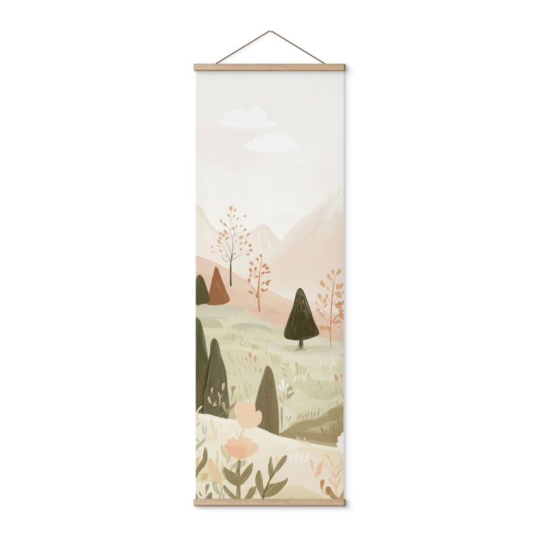 Bergslandskap i Textil poster med blommor - Treechild - Panorama 