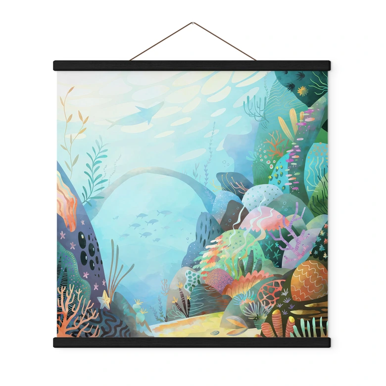 Textile poster coral reef in blue lagoon - DigitalArtsi 