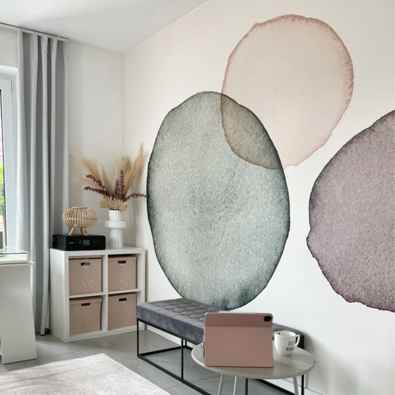 Livingwalls papier peint photo ARTist Calm avec motif aquarelle crème, vert, orange, violet 