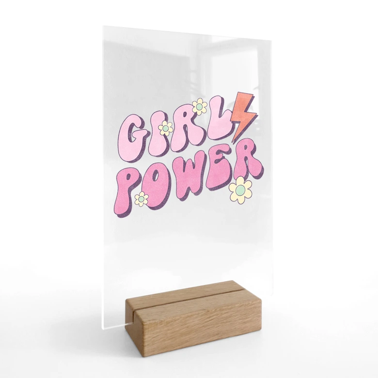 Tischaufsteller Girl Power Retro Schriftzug Lila 