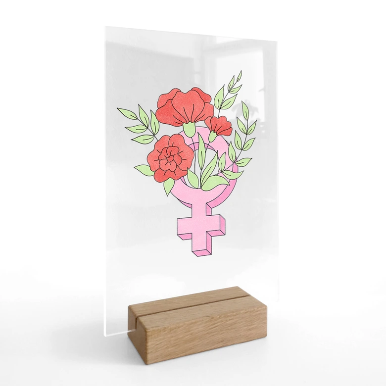 Tischaufsteller Venuszeichen mit Blumen 