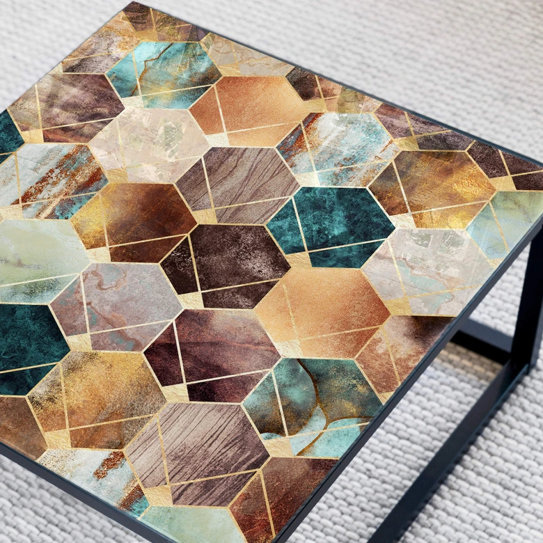 Tischplatte aus Glas - Fredriksson - Hexagone Gold und Kupfer - Quadratrisch - 60x60 cm 