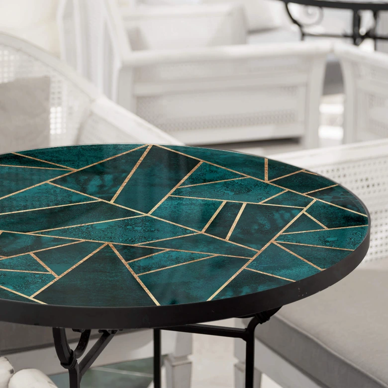 Glazen Tafelblad Rond - Fredriksson - Blue Green Emeralds 