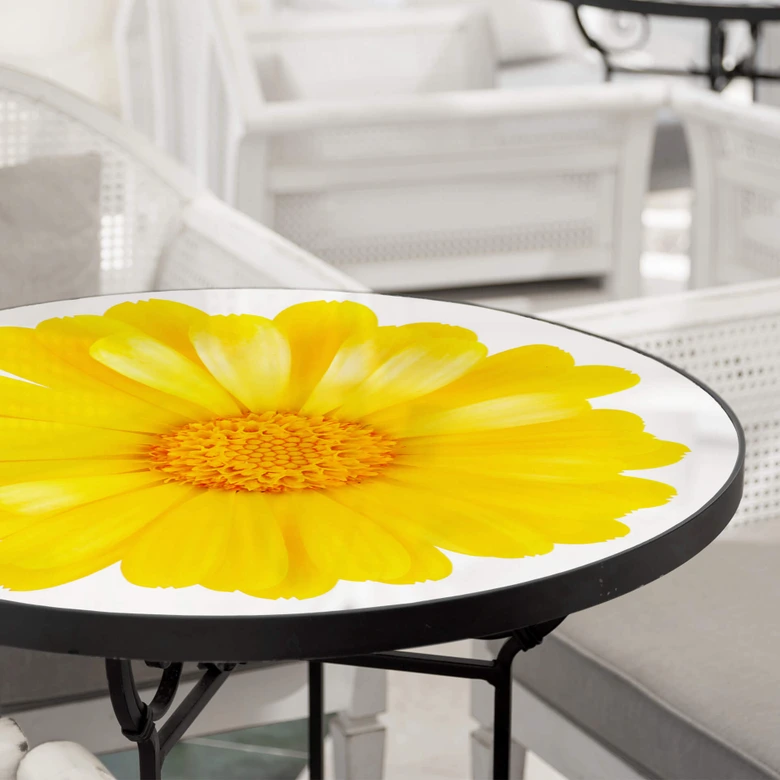 Tischplatte aus Glas - Gerbera Gelb - Rund 
