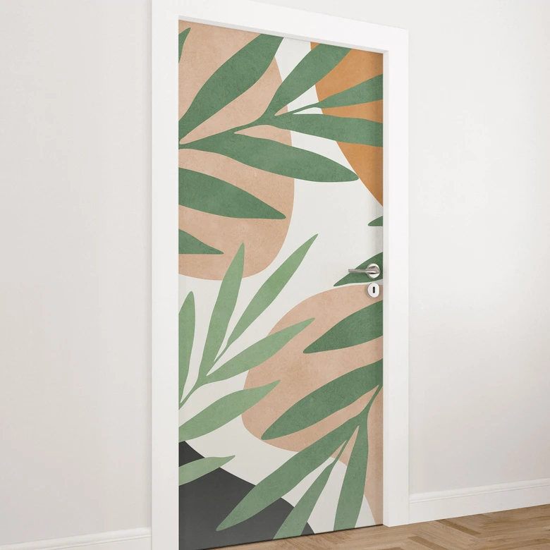 Door foil Abstract branches in tropical look - Costa - Self-adhesive door decoration 