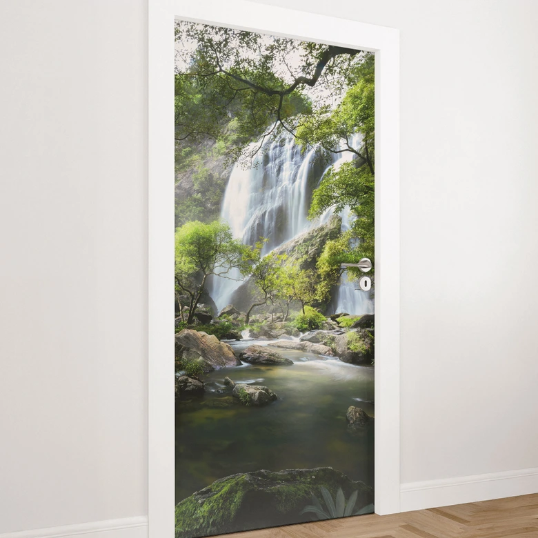 Door film waterfall in the forest - Photo - Self-adhesive door decoration 
