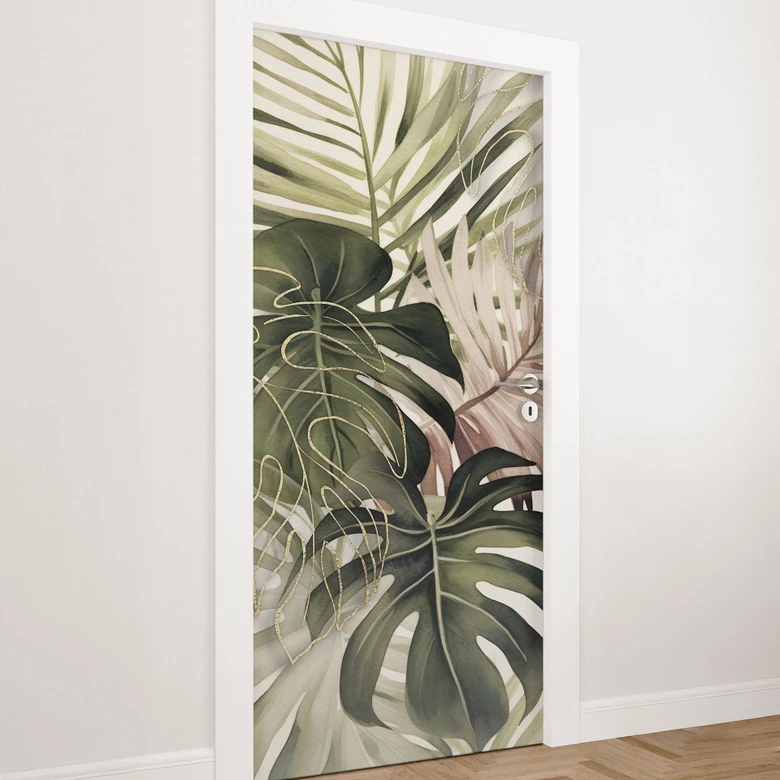 Tropische bladeren boho deurfolie - Haase - Zelfklevende deurdecoratie 