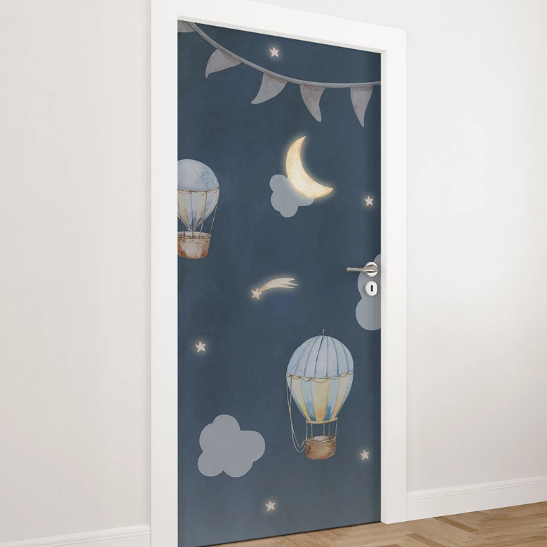 Door film children's room - Hot air balloons night - Kvilis - Self-adhesive door decoration 