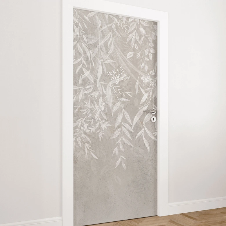 Türfolie Elegante Weidenzweige in Beige - Ms Tiff - Selbstklebende Türdeko 