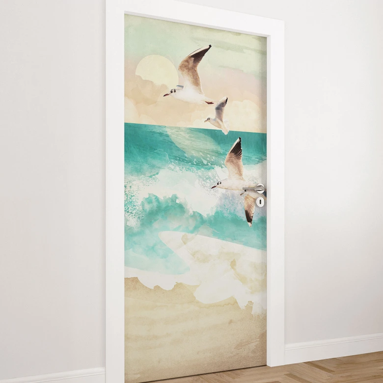 Türfolie Möwen am Strand - SpaceFrog Designs - Selbstklebende Türdeko 