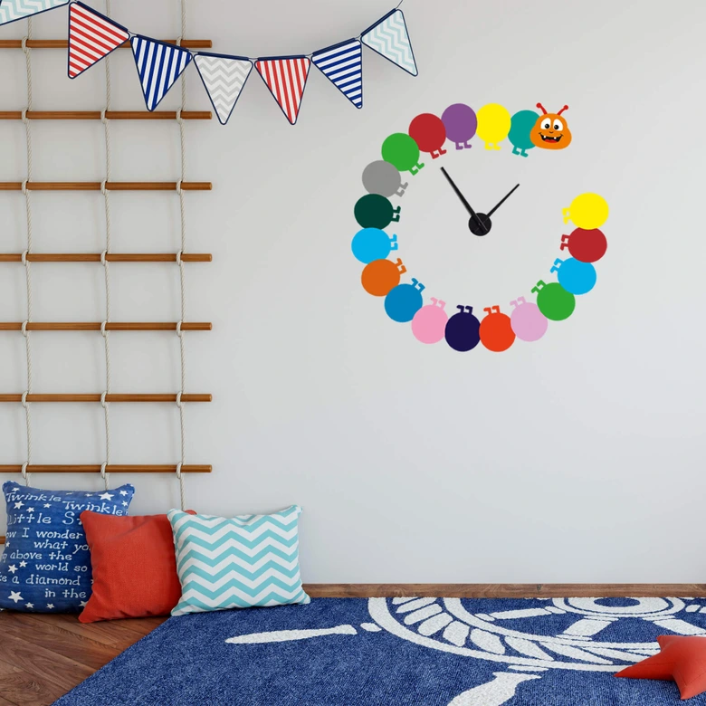 Wandtattoo Bunte Raupe Uhr 