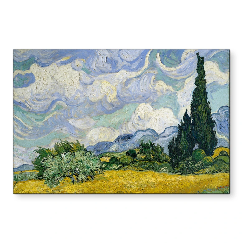 Wandbild van Gogh - Weizenfeld mit Zypressen - Alu-Dibond 