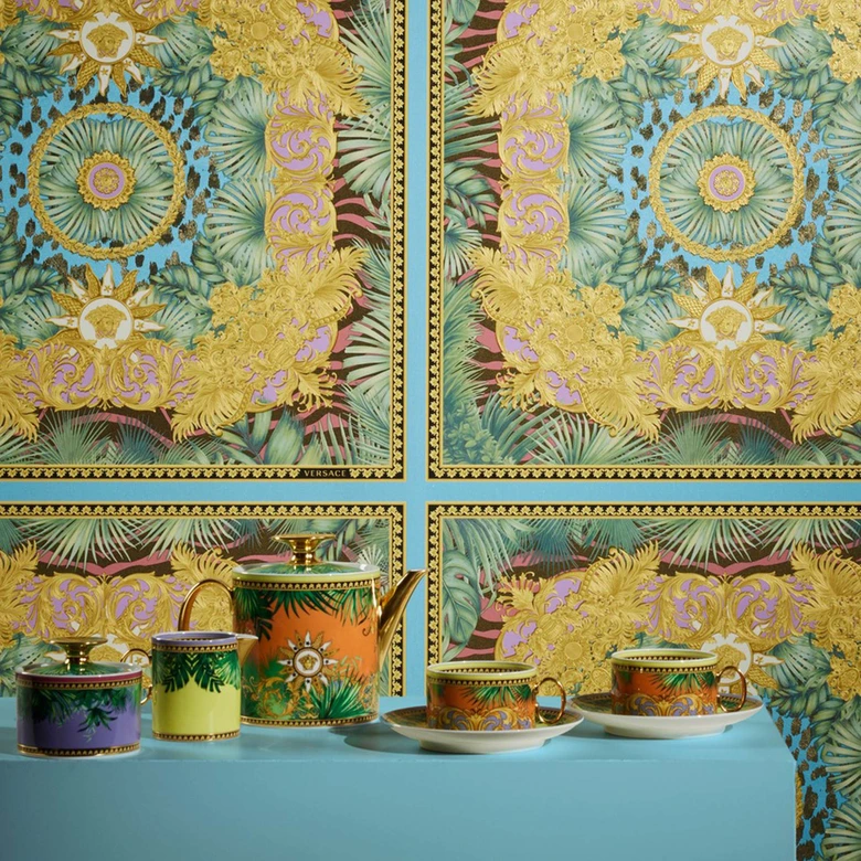 Versace Home Dschungel Tapete Grün Gold Luxus Designer Vliestapete Palmen-Blätter 