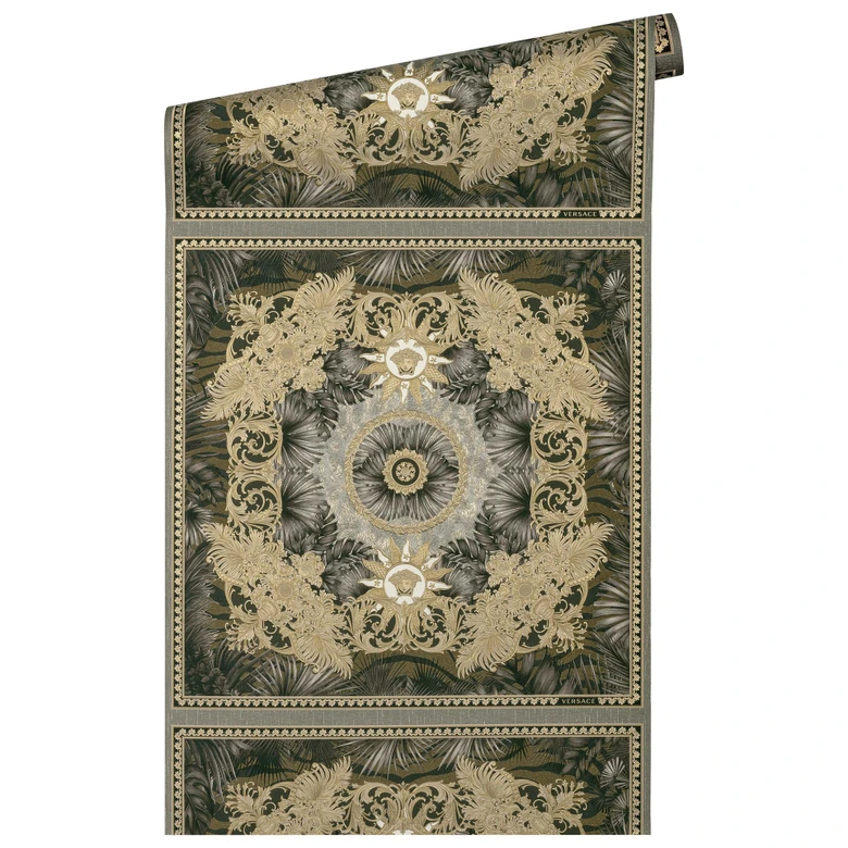 Versace Home Vliestapete Dschungel Braun Gold Luxus Mustertapete Tapete Palmen Blätter 