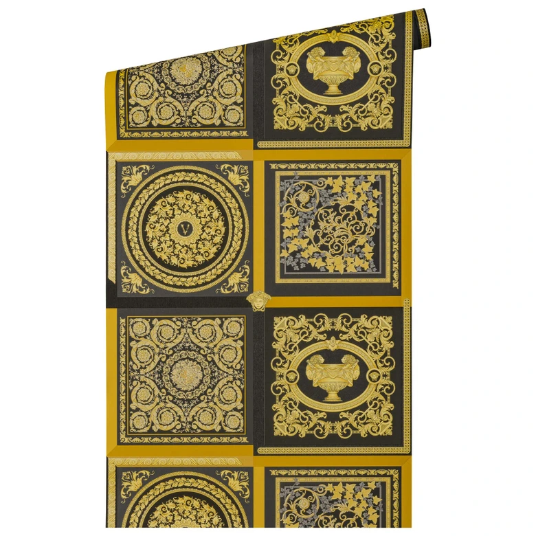 Versace baroque wallpaper in black and gold non-woven wallpaper floral design wallpaper with tendrils 