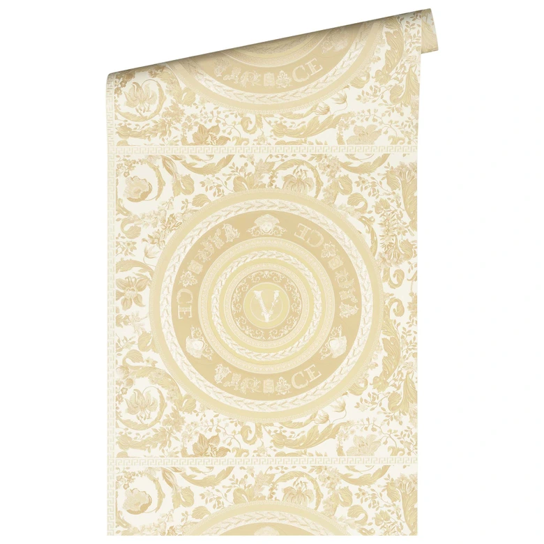 Papel pintado no tejido Versace Home Papel pintado con motivo floral beige crema Papel pintado floral de diseño 