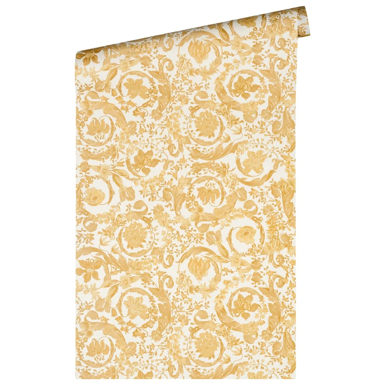 Versace tapet blomsterdesign non-woven tapet i guld og hvidt 
