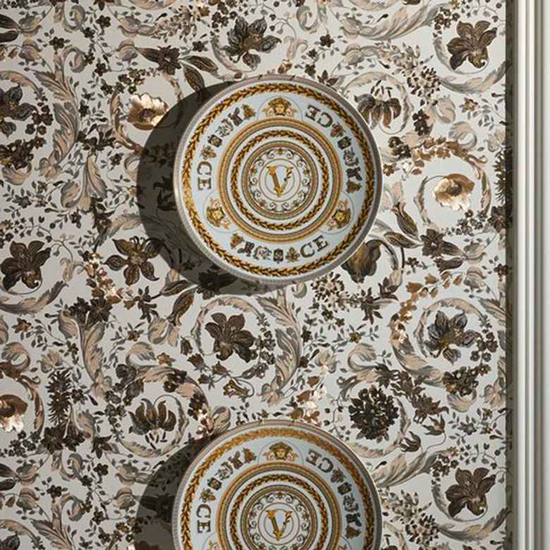 Versace Home Luxus Tapete floral Perlbeige Braun Designer Vliestapete klassisch 