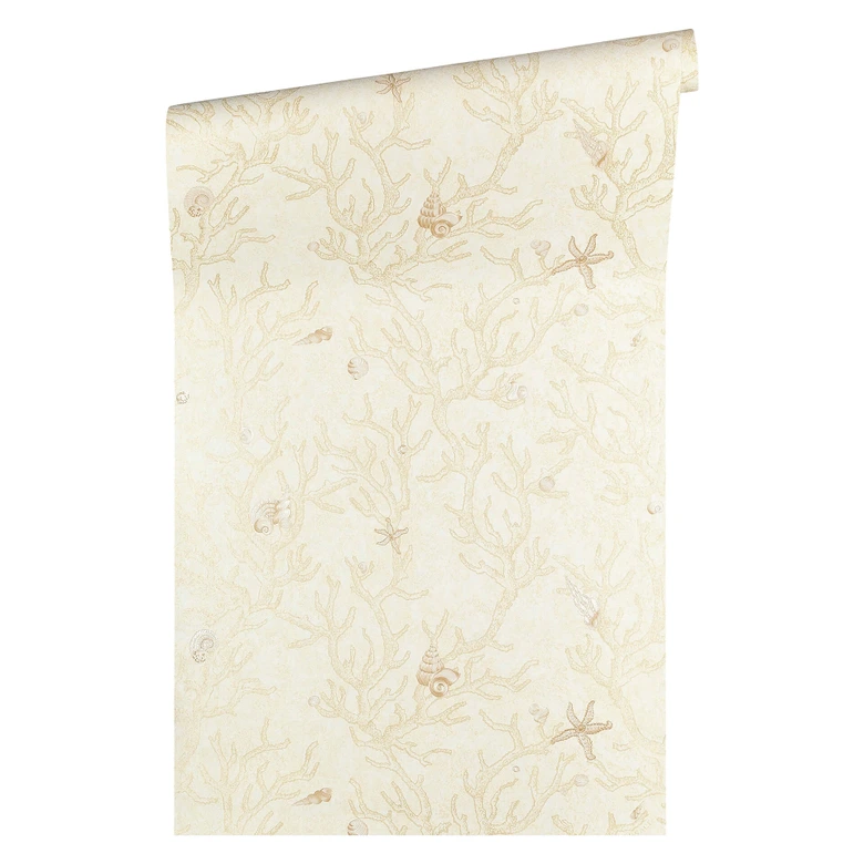 Versace wallpaper Vliestapete Les Etoiles de la Mer Tapete maritim beige, gold, creme 