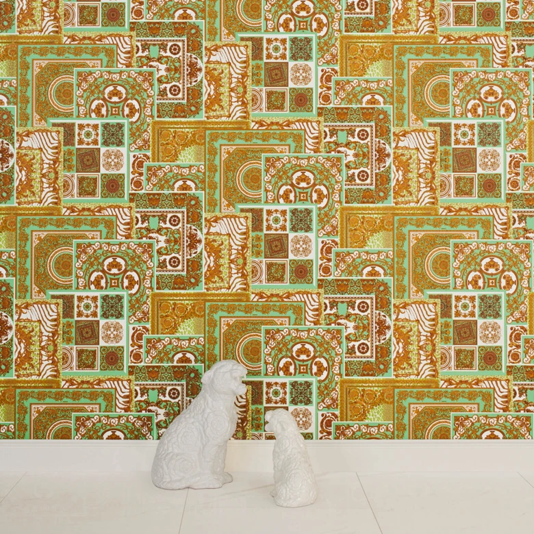 Versace Papier peint de designer -  or, Vert 