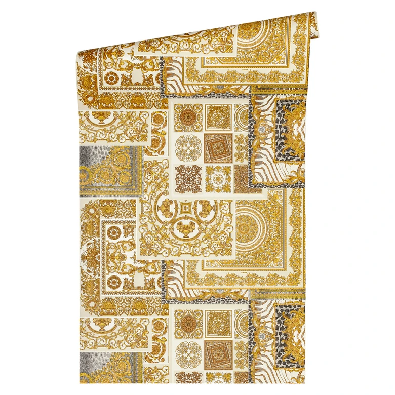 Versace wallpaper Vliestapete Decoupage Barocktapete mit Ornamenten gold, silber, grau 