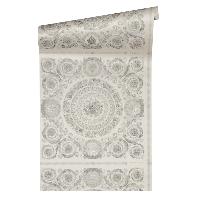 Versace wallpaper Vliestapete Heritage Barocktapete mit Ornamenten silber, grau 