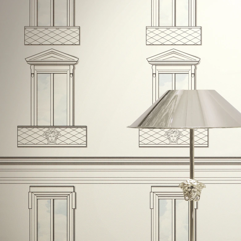 Versace non-woven wallpaper Palazzo No 12 window facade white gray neo classic 
