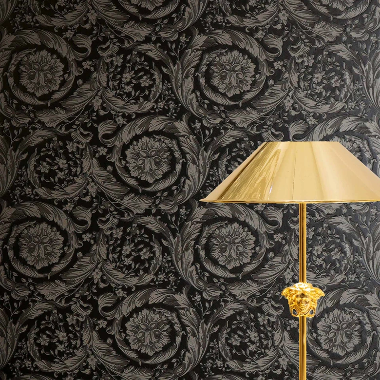 Versace Vliestapete Barocco Neo Klassik Floral Ranken Grau Schwarz elegant 