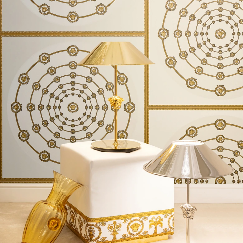 Versace non-woven wallpaper I Love Baroque Medusa Circles White Gold luxurious 