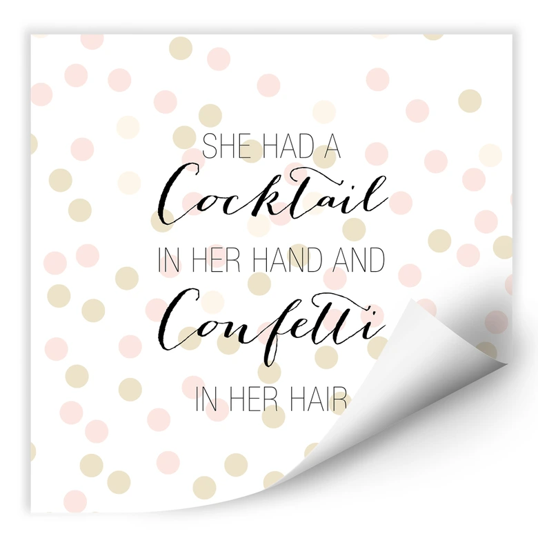 Wallprint Confetti & Cream - Cocktail in her Hand and Confetti in hair 
