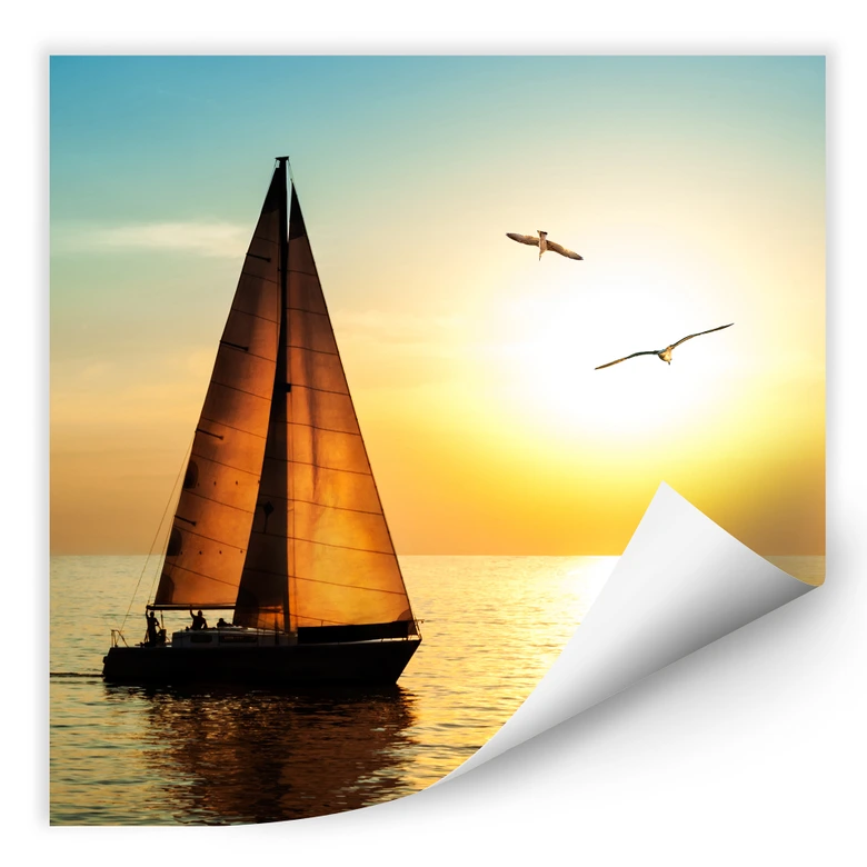 Wallprint - Segelboot im Sonnenuntergang - quadratisch 