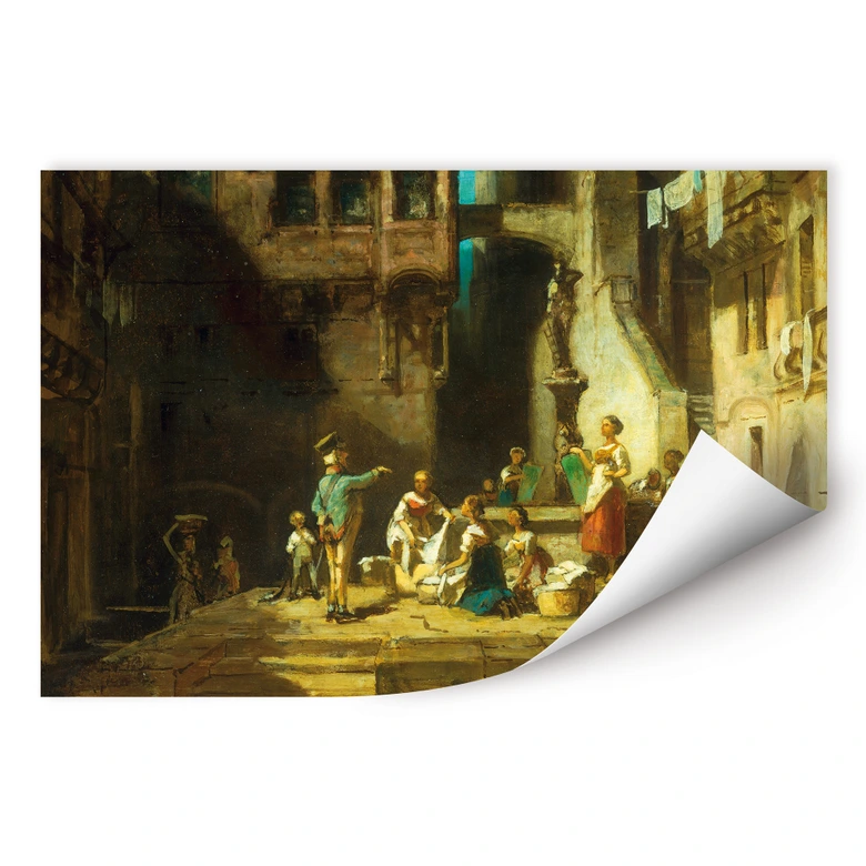 Wallprint - Spitzweg - Wäscherinnen am Brunnen 
