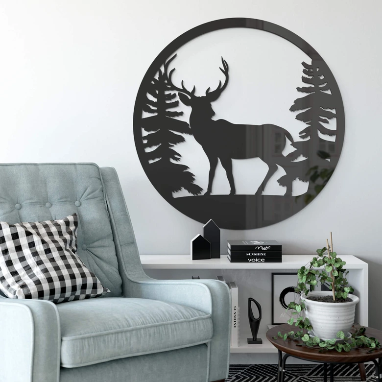 Acryldeko Hirsch im Wald 