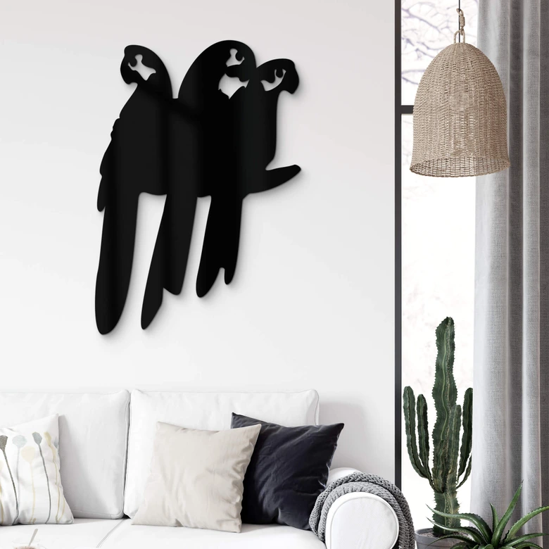 Decoración acrílica trío de loros en una rama 
