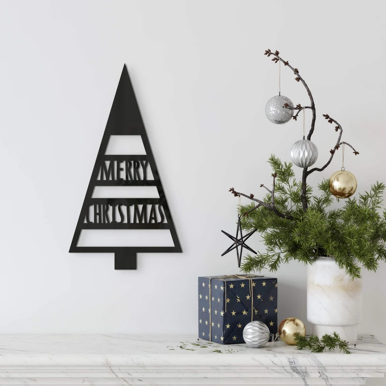 Wanddeko Weihnachten - Tannenbaum Merry Christmas - Acryldeko 