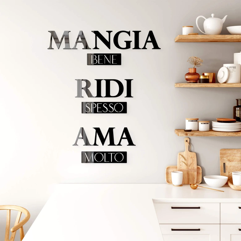 Décoration en verre acrylique Mangia bene, Ridi spesso, Ama molto 