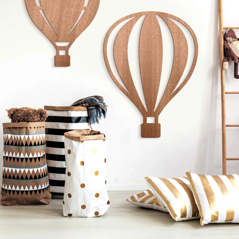 Houten Wanddecoratie Mahoniefineer Luchtballon 