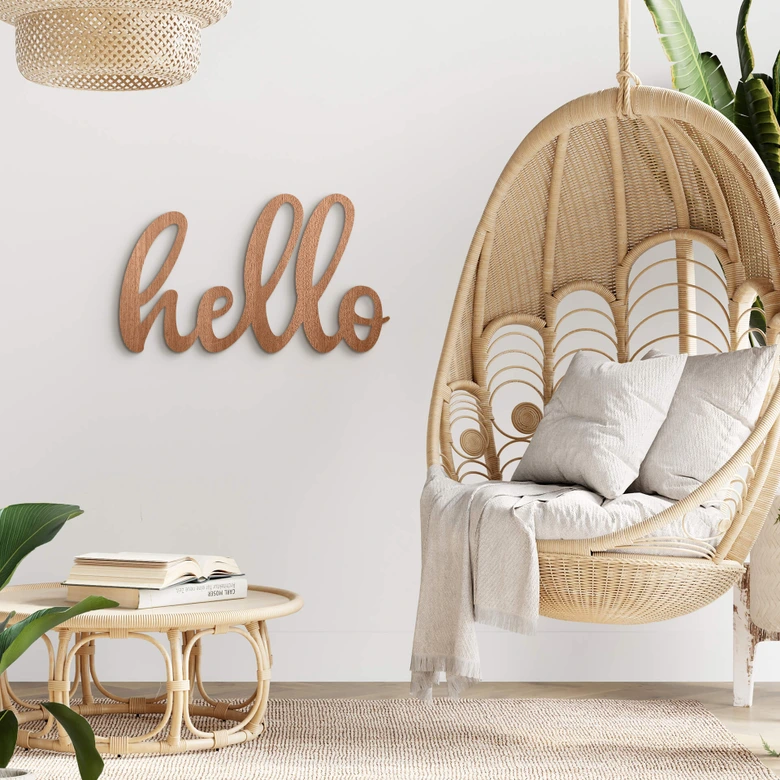 Houten Wanddecoratie Mahoniefineer - Hello 