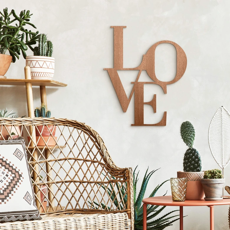 Houten Wanddecoratie Mahoniefineer - LOVE 