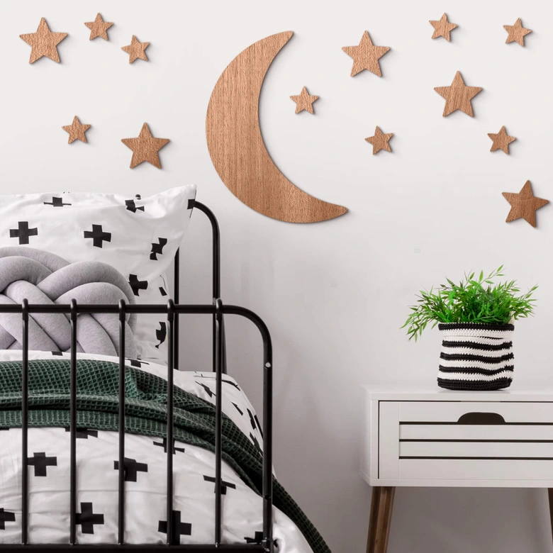 Decoro in legno - Luna e stelle 