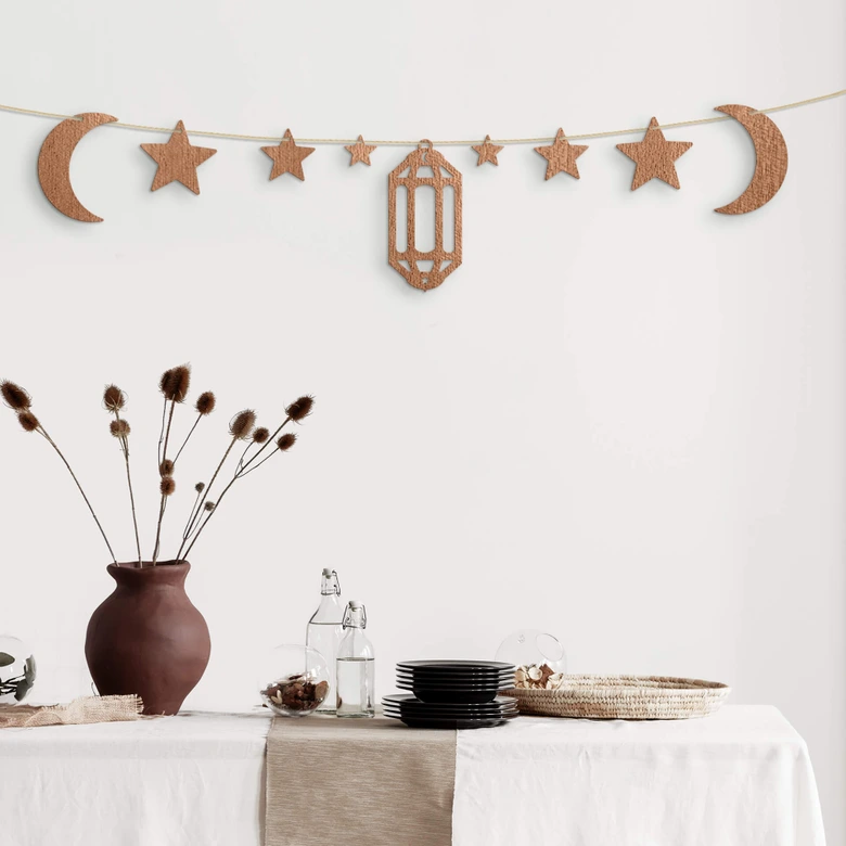 Holzdeko Mahagoni - Ramadan Set - Mond Sterne Laterne 